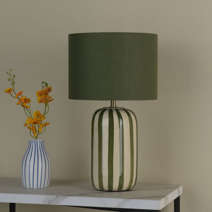 Zella Green Striped Table Lamp