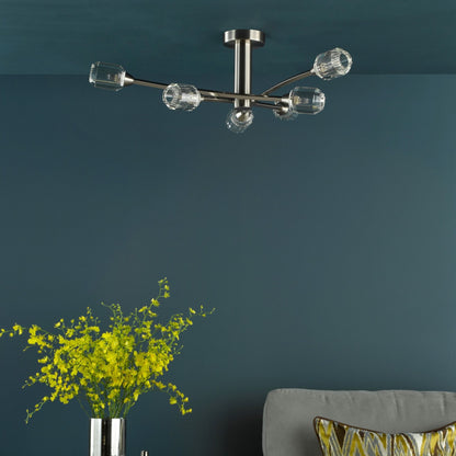 Zonda 6 Light Brushed Nickel Semi Flush Ceiling Light